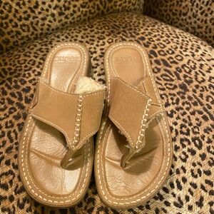 Tan UGG Leather Slide Sandals with shearling lining